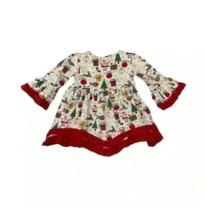Christmas Print Crochet Swing Top 6/6X